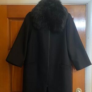 Zara Woman Black Wool Blend Coat w/Faux Fur Collar SZ M/NWOT